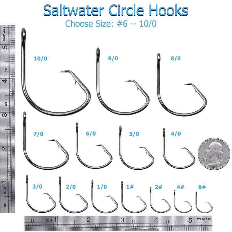 Shaddock Fishing Saltwater Circle Fishing Hooks, 100pcs Catfish Hooks Octopus J Hooks High Carbon Steel Offset Fish Hooks for Striped Bass Freshwater Saltwater Fishing (6#(100pcs per Pack)) - Image 5